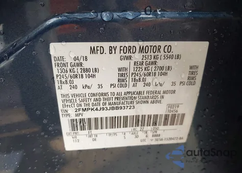 2018 Ford Edge Sel z USA, uszkodzony, nr VIN 2FMPK4J93JBB93723